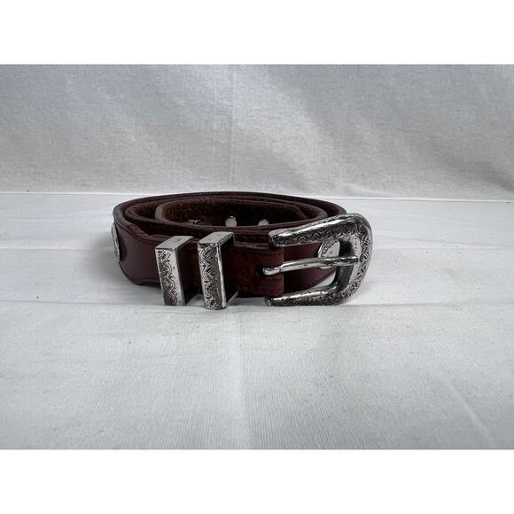 Vintage Canterbury Belt Brown Leather Silver Tone Medallion Western Rodeo Boho - Picture 1 of 8